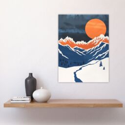 "Artery8 Rocky Mountains Winter Landscape Modern Abstract Wall Art Print in Orange - Size: W12"" x H16""" - thumbnail 4