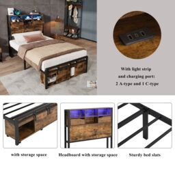 Matteo Metal Bed, Iron Bed, 3ft Single Bed With Multi-Color LED Strip Lights & Charging Port in Black - Size: Single Fitted - thumbnail 6