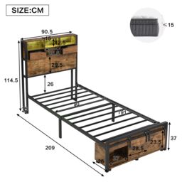 Matteo Metal Bed, Iron Bed, 3ft Single Bed With Multi-Color LED Strip Lights & Charging Port in Black - Size: Single Fitted - thumbnail 4