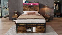 Matteo Metal Bed, Iron Bed, 3ft Single Bed With Multi-Color LED Strip Lights & Charging Port in Black - Size: Single Fitted - thumbnail 8