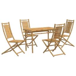 Berkfield Home 5 Piece Garden Dining Set Bamboo in Brown - thumbnail 1