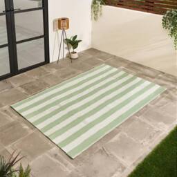 OHS Stripes Print Outdoor Garden Rug Waterproof Area Floor Mat in Pale Green - Size: 120 cm x 170 cm - thumbnail 1