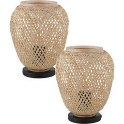 Loops 2 PACK Table Lamp Desk Light Black Base & Round Wicker Wood Shade 1x 40W E27