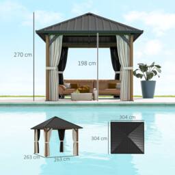 OUTSUNNY 3 x 3(m) Metal Hardtop Gazebo with Netting & Curtains, Walnut - thumbnail 3