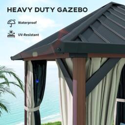 OUTSUNNY 3 x 3(m) Metal Hardtop Gazebo with Netting & Curtains, Walnut - thumbnail 4