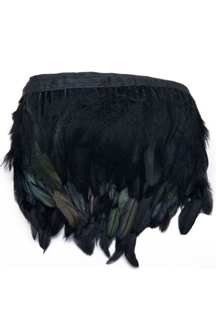 Neel Blue 2 Metres Rooster Feather, Hackle Feather Fringe for Sewing, Dress Trim in Charcoal - image 1