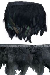 Neel Blue 2 Metres Rooster Feather, Hackle Feather Fringe for Sewing, Dress Trim in Charcoal - thumbnail 5