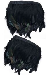 Neel Blue 2 Metres Rooster Feather, Hackle Feather Fringe for Sewing, Dress Trim in Charcoal - thumbnail 6