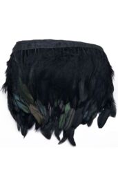 Neel Blue 2 Metres Rooster Feather, Hackle Feather Fringe for Sewing, Dress Trim in Charcoal - thumbnail 1