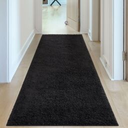 THE RUGS Black Plain Soft High Pile Shaggy Rugs & Runners Living Room Bedroom - Size: 80 cm x 150 cm - thumbnail 8