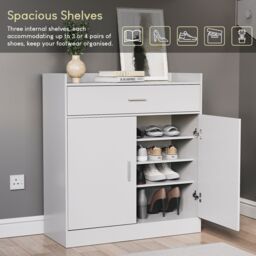 Home Discount Vida Designs Dalby 2 Door 1 Drawer Shoe Cabinet Storage in White - thumbnail 4