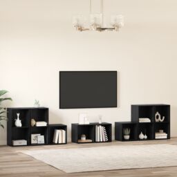 Berkfield Home TV Cabinet Set with Shelf with Storage 8 pcs Black Oak Engineered Wood - thumbnail 4