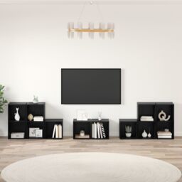 Berkfield Home TV Cabinet Set with Shelf with Storage 8 pcs Black Oak Engineered Wood - thumbnail 1