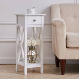EONLION Small Side Table Slim Narrow Wooden Night in White - Size: 100 cm