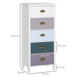 HOMCOM Storage Cabinet Chest of Drawers 5 Drawer Dresser for Bedroom in White - thumbnail 3