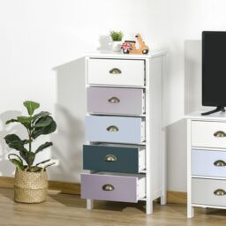 HOMCOM Storage Cabinet Chest of Drawers 5 Drawer Dresser for Bedroom in White - thumbnail 1
