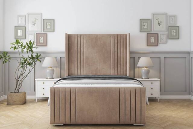 "Sloomy Camden Naples Frame-Mattress-50"" Upholstered Wingback Headboard in Light Brown - Size: King" - image 1