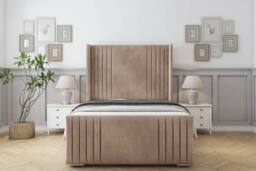 "Sloomy Camden Naples Frame-Mattress-50"" Upholstered Wingback Headboard in Light Brown - Size: King" - thumbnail 1