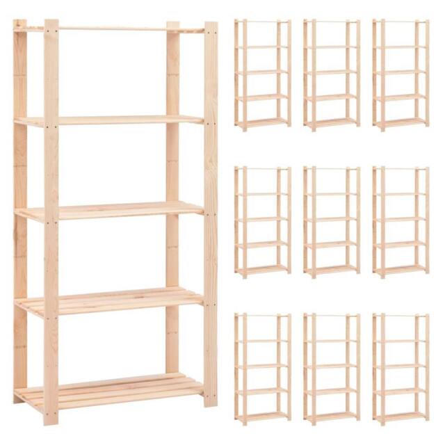 Berkfield Home 5-Tier Storage Racks 10 pcs 80x38x170 cm Solid Pinewood 250 kg in Beige - Size: 80 x 38 x 170 cm