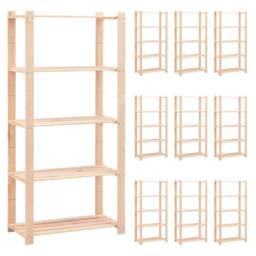 Berkfield Home 5-Tier Storage Racks 10 pcs 80x38x170 cm Solid Pinewood 250 kg in Beige - Size: 80 x 38 x 170 cm - thumbnail 1