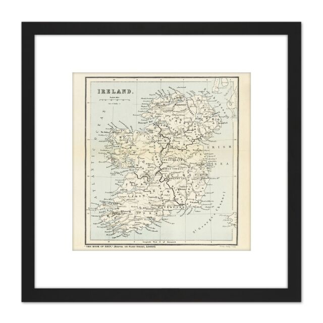 Artery8 Map Reeves Book Erin Ireland Eire 8X8 Inch Square Wooden Framed Wall Art Print Picture with Mount in Black - image 1
