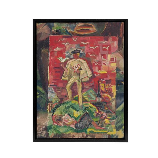 "Artery8 Man In Folk Costume Surreal Kubincan Black Framed Canvas Art Print - Size: W12"" x H16""" - image 1