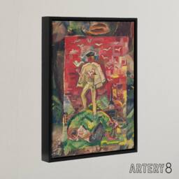 "Artery8 Man In Folk Costume Surreal Kubincan Black Framed Canvas Art Print - Size: W12"" x H16""" - thumbnail 2