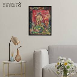 "Artery8 Man In Folk Costume Surreal Kubincan Black Framed Canvas Art Print - Size: W12"" x H16""" - thumbnail 3