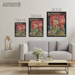 "Artery8 Man In Folk Costume Surreal Kubincan Black Framed Canvas Art Print - Size: W12"" x H16""" - thumbnail 4