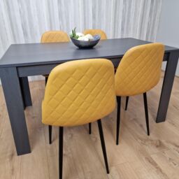 KOSY KOALA Dark Grey Dining Table with 4 Mustard-Stitched Chairs Dining Room set - thumbnail 4