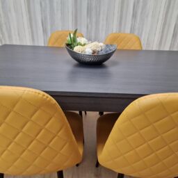 KOSY KOALA Dark Grey Dining Table with 4 Mustard-Stitched Chairs Dining Room set - thumbnail 2
