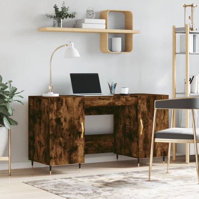 Berkfield Home Desk Smoked Oak 140x50x75 cm Engineered Wood in Brown - Size: 140 x 50 x 75 cm - image 1