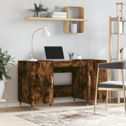 Berkfield Home Desk Smoked Oak 140x50x75 cm Engineered Wood in Brown - Size: 140 x 50 x 75 cm