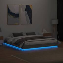 Berkfield Home Bed Frame with LED without Mattress Grey Sonoma 200x200 cm - thumbnail 4