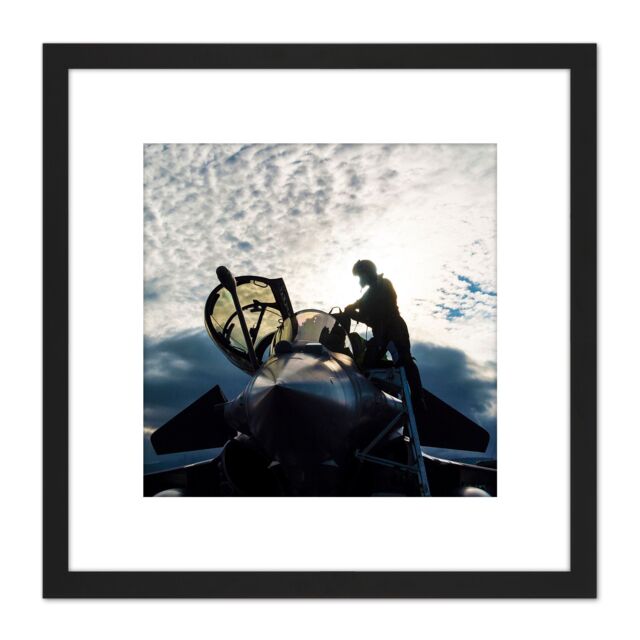Artery8 Military France Fighter Pilot Dassault Rafale Aircraft Photo 8X8 Inch Square Wooden Framed Wall Art Print Picture with Mount in Black - image 1