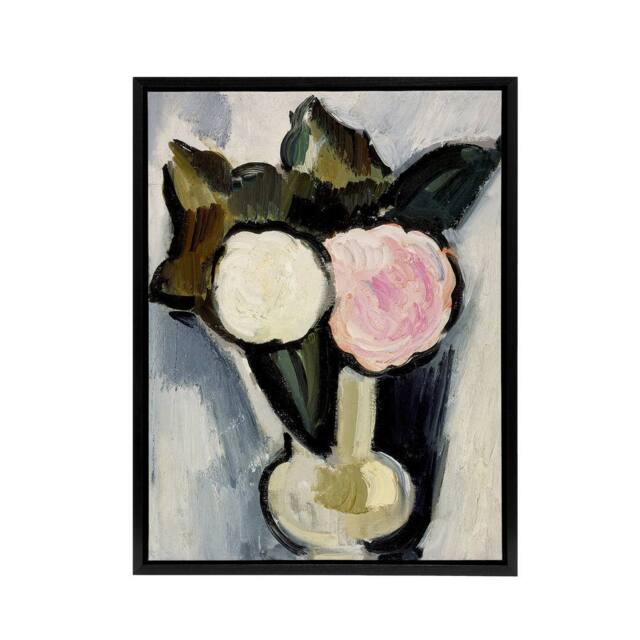 "Artery8 Pink & White Flowers in a Vase Hartley Black Framed Canvas Wall Art - Size: W12"" x H16""" - image 1