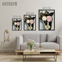 "Artery8 Pink & White Flowers in a Vase Hartley Black Framed Canvas Wall Art - Size: W12"" x H16""" - thumbnail 4