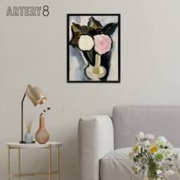 "Artery8 Pink & White Flowers in a Vase Hartley Black Framed Canvas Wall Art - Size: W12"" x H16""" - thumbnail 3