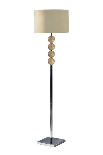 Orsina Teal Suede Effect Shade Floor Lamp, Tall Standing Lamp With Glass Effect Orbs, Chrome Base Floor Light in Cream - image 1