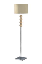 Orsina Teal Suede Effect Shade Floor Lamp, Tall Standing Lamp With Glass Effect Orbs, Chrome Base Floor Light in Cream - thumbnail 1