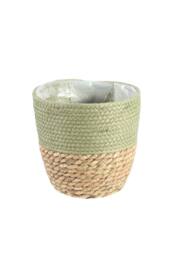 KDMD 19cm Round Two Tone Seagrass & Green Paper Basket