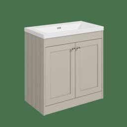 Balterley 800mm Floor Standing 2 Door Unit with Basin No Tap Hole - Pebble Grey - thumbnail 1