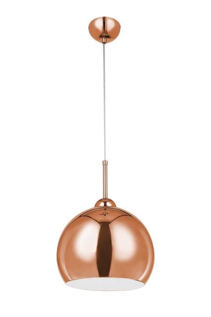 Orsina Copper Finish Pendant Light, Modern Ball-Shaped Hanging Lamp With White Inner Shade, Metal Lighting Pendant in Gold - image 1