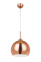 Orsina Copper Finish Pendant Light, Modern Ball-Shaped Hanging Lamp With White Inner Shade, Metal Lighting Pendant in Gold - thumbnail 1