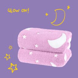 Wicked Gizmos Glow in the Dark Throw - Soft Fluffy Fleece Blanket with Moon & Stars Design for Bed, Sofa, Kids & Teens (Grey) in Dark Pink - thumbnail 5