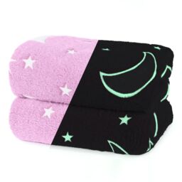 Wicked Gizmos Glow in the Dark Throw - Soft Fluffy Fleece Blanket with Moon & Stars Design for Bed, Sofa, Kids & Teens (Grey) in Dark Pink