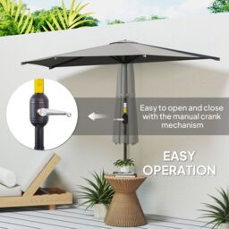OUTSUNNY 2.3m Half Round Parasol Umbrella Balcony Metal Frame w/ Crank NO BASE in Dark Grey - thumbnail 4