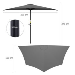 OUTSUNNY 2.3m Half Round Parasol Umbrella Balcony Metal Frame w/ Crank NO BASE in Dark Grey - thumbnail 3