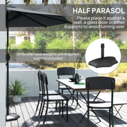 OUTSUNNY 2.3m Half Round Parasol Umbrella Balcony Metal Frame w/ Crank NO BASE in Dark Grey - thumbnail 7