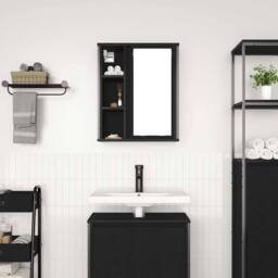 Berkfield Home Decorative Bathroom Wall Cabinet with Mirror Black Oak 50x21x60 cm - Size: 50 x 21 x 60 cm - thumbnail 1